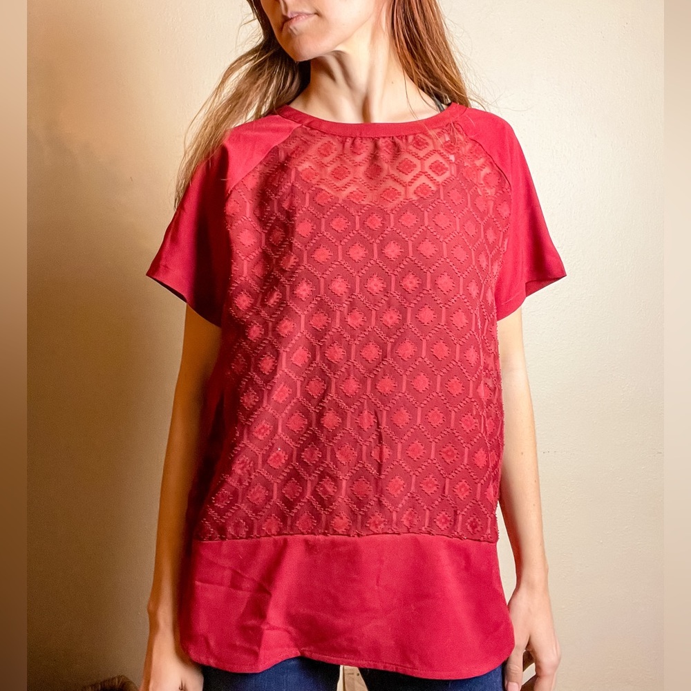 EUC Van Heusen red sheer front top